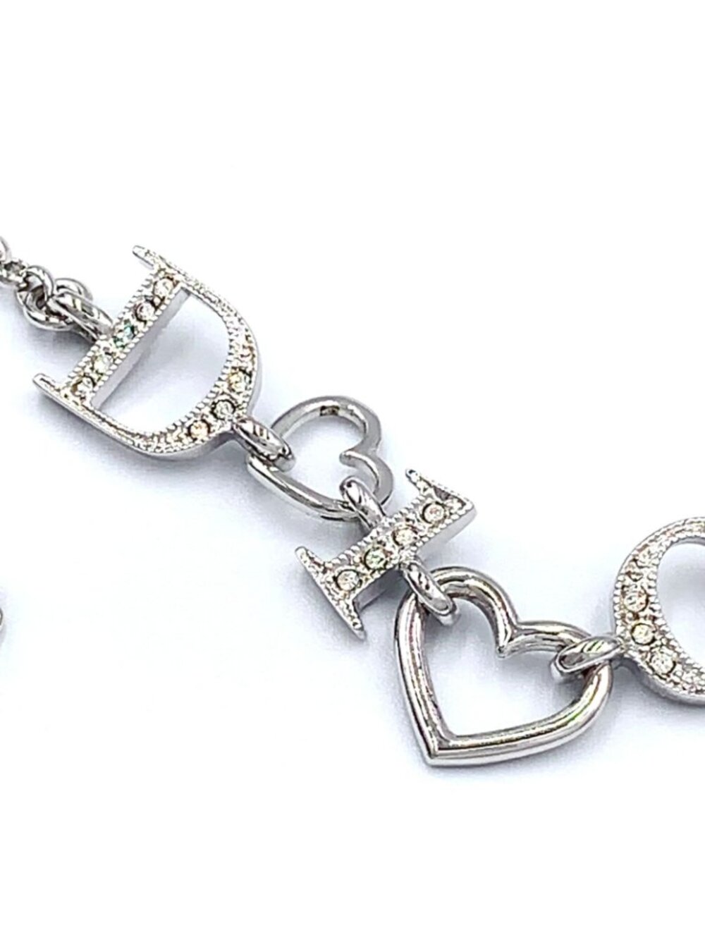 ★SOLD★ Dior Logo Heart Metal Line Stone Silver Necklace - Picture 9 of 12